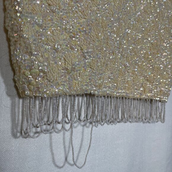 Vintage Hand-beaded tank top Iridescent handmade embellished 1960 blouse sequins - Picture 4 of 12